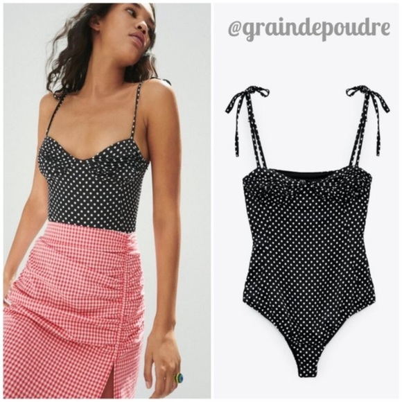 NWT Zara polka dot bodysuit black S - Picture 3 of 5